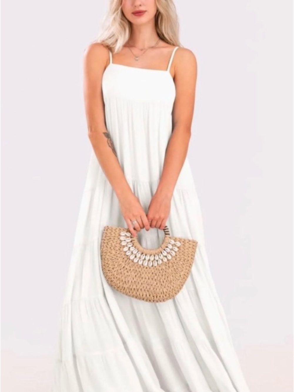 #1118 🌺 Women's White Spaghetti Strap Maxi Dress - Elegant Summer Style